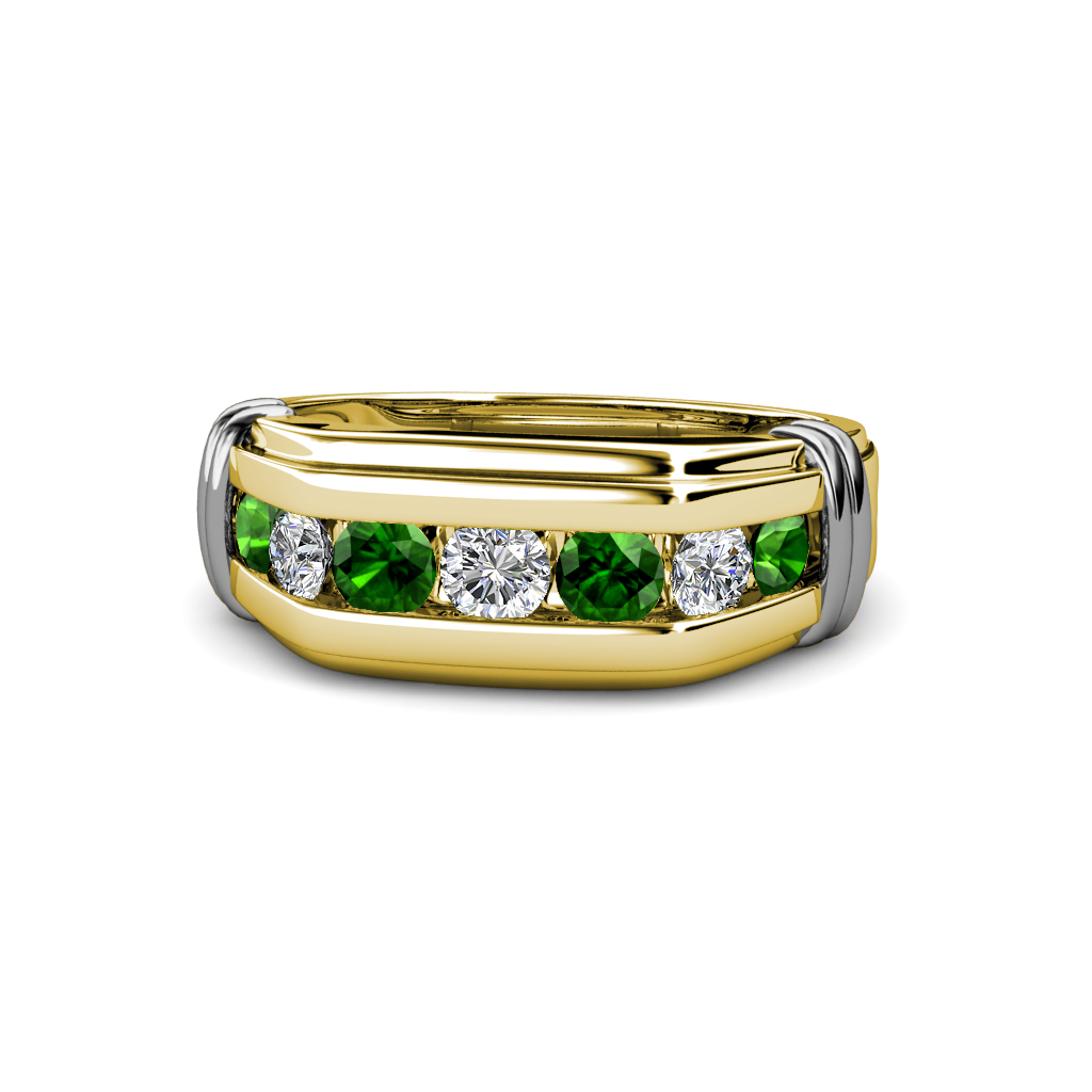 Brad Round Green Garnet and Diamond 7 Stone Men Wedding Ring (8.5 mm) 